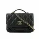 [二手] CHANEL 金色CC Logo 粒紋牛皮迷你二用郵差包(黑色)