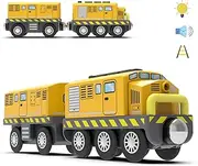 TOPLIVING Wooden Train Track Accessories Battery Operated Locomotive Train with Magnetic Connection, Compatible with Thomas, Brio, Chuggington (Yellow)