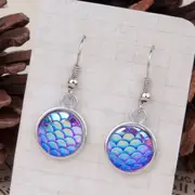 Purple Mermaid Scales Hook Dangle Pierced Earrings Womens Girls Jewellery + Gift Pouch