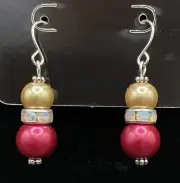 Champagne & Red Faux Pearl with Crystal Bead Earrings by Neanie-Bot