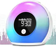 QingHong Kids Wake Up Light Alarm Clock with Bluetooth Speaker, Colorful Night Light, 4 Brightness Levels Desk Lamp, Digital Alarm for Bedrooms