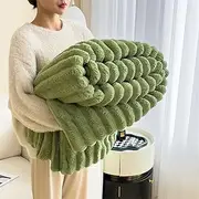 Thickened Rabbit Plush Nap Blanket, Winter Thickened Blanket Rabbit Plush Nap Blanket, Plush Warm Shaggy Fluffy Small Blankets for Sofa Bed, Coral Plush (Green,100 * 150 cm/39.3 * 59 in)