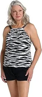 [Maxine Of Hollywood] High Neck Tankini Swimsuit Top, Black//Safari Zebra, 18