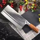 Cleaver Knife Damascus Steel Pattern Wood Handle Slicing Beef Cut Chef Butcher L
