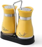 Salt and Pepper Shakers Set, Stainless Steel with Glass Bottle for Table, RV, Camp, BBQ, Set of 2, Pepper Pots, Salt Shakers, Yellow