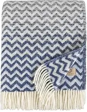 Linen & Cotton Aurora Luxury Warm Blanket Colourful Blanket Cuddly Blanket 100% Pure New Zealand Wool, Navy Blue/Grey (130 x 170 cm) Sofa Blanket/Throw/Plaid Couch Sofa/Virgin Wool Blanket