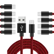 Catzon 1M 2M 3M 10Packs Micro USB Cable Nylon Braided W Phone Cable Fast Charger Cable USB Cord -Black Red