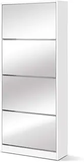 Artiss Shoe Cabinet with 4 Flip Drawers, 50-60 Pairs Shoe Storage Cabinet Organiser with Full-Length Mirror, Free Standing Shoe Shelf Footwear Organizer for Bedroom Closet Hallway Entryway, White