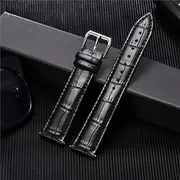 MVBVTKTAER Calfskin Leather Watch Strap 18mm 20mm 22mm 24mm Watchband for Women Men Watch Accessories Solid Buckle Black Brown Watch Strap(Black,22mm)