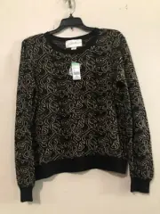 NWT Jaclyn Smith Size L Metallic Jacquard Swirl Black Gold Sweater Women Stylish