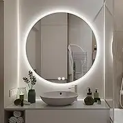 28 Inch Round 700mm Led Mirror for Bathroom with Front Light and Backlit, Dimmable Anti Fog Wall Bathroom Mirror with Led Lights, Water Proof, Decor Vanity Mirror