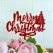 Acrylic Red Merry Christmas with Xmas Tree Cake Topper