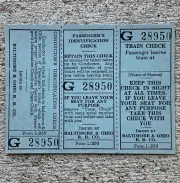 1950s BALTIMORE & OHIO RAILROAD CONDUCTOR'S PASSENGER'S TRAIN TICKET #G28950