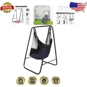 Durable Iron Hammock Chair Stand with Grey Cotton Swing Chair - 450 lbs Capacity
