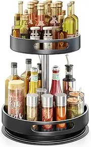 2 Tier Lazy Susan 360° Turntable Kitchen Spice Storage Organizer Rack, Height Adjustable Rotating Tray for Kitchen Cabinet Pantry Bathroom, Condiments Storage Rack
