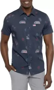 Travis Mathew Men's Small Button Up Shirt What Goes Up VW Volkswagen Navy Blue