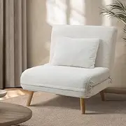 Oikiture Sherpa Lounge Chair Folding Sofa Chair Recliner Couch with Cushion White