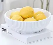 Modern Concrete White Large Decorative Bowl - Aesthetic Fluted Fruit Bowl for Kitchen Counter - Key Bowl for Entryway Table Decor - Organic Decorative Bowls for Home Decor - Modern Moss Potpourri Bowl