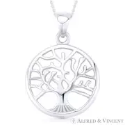 Tree-of-Life Charm 23mm Circle Pendant & Chain Necklace in .925 Sterling Silver
