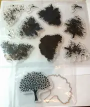 TREES- Clear Stamps: trunks w leaves & full leafy tree w/ DIE- New unbranded