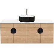 CIBO 1200mm Oak Mornington Wall Hung Vanity with Black / White Basin and Black Handles