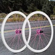 White Circles and Pink Spokes Road Bike Wheelset 35mm Height Disc-Brake with Aluminum Alloy Clincher Rim Bicycle Wheelset