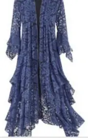 HYACINTH DELPHINIUM BLUE ARTDECO STEVIE NICK'S STYLE LACE GYPSY BOHO DUSTER