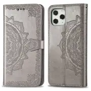 For iPhone 12 Pro Max Case, Halfway Mandala Folio PU Leather Case, Card Slots, Wallet, Lanyard, Grey