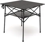 Sunnyfeel Aluminum Folding Camping Table - Lightweight Portable Picnic Table with Storage, 27.5" L x 27.5" W, Roll Up Foldable Camp Tables for Indoor/Outdoor/Cooking/Beach Travel/Fishing/BBQ (Brown)