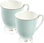 Coffee Cups Drinking Cups Pack of 2 Bone China Mugs, 300 ml Coffee Tea Cups Made of Fine Porcelain with Gold Rim, Thin Vintage Cup with Base for Valentine's Day, Mother's Day, Birthday