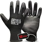 R MOVE 12 Pairs PU Work Gloves Abrasion Resistant Protective Gloves PU Coated Mechanical Industrial Protection (L)