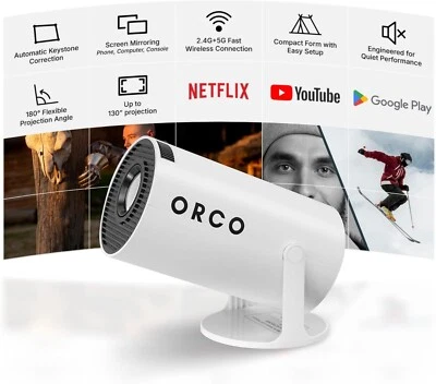 Mini Projector | Netflix, YouTube and Google Play | Built-in Speakers, WiFi 6, H