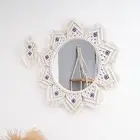 Macrame Hanging Wall Mirror Round Ornament Handmade for Hallway Home Vanity