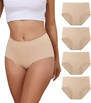 [Dumwis] Women's Cotton Underwear Women High Waist Comfortable Briefs Women's Hipster Stretch Panties Breathable Soft Waist Briefs Women's Underpants Multipack Sports Underwear Pack of 4 (S-3XL)