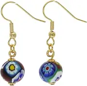 [Glass Of Venice] Italian Murano Glass Earrings Drop Design With Multicolor Millefiori Beads - Murano Glass Earrings For Women