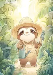 Sloth Gardener w/ Watering Can & Tool Nursery Kids Room Wall Art Print 8.5"x11"
