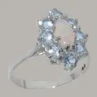 Solid 10k White Gold Natural Opal & Aquamarine Womens Cluster Ring