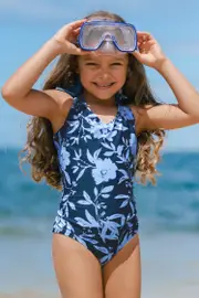 Cupshe Tropical Splash Floral One-Piece Swimsuit - Blue,12