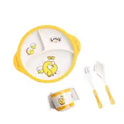 1Set Cute Kids Tableware Set Eco-Friendly Bamboo Cartoon Dinnerware With Cutlery Children Dinner Set Kitchen Accessories