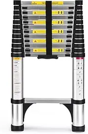 Telescoping Ladder,4.4M Aluminum Lightweight Extension Ladder with 2 Triangle Stabilizers, Heavy Duty 150kg Max Capacity, Multi-Purpose Collapsible Ladder for RV or Outdoor Work