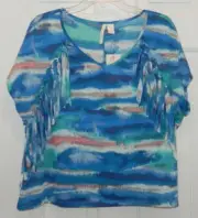 NWT - Jr. Fringed Tie-Dye Boxy Top from Red Camel - Electric Blue - Sz L