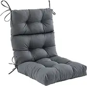 ZEOLABS Outdoor High Back Chair Cushion,Water Resistant Tufted Adirondack Rocking Chair Cushion with Ties,Replacement Seat Cushion for Patio Furniture,Dark Grey
