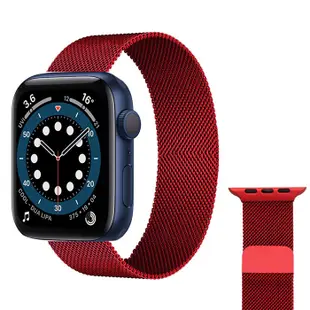 SHOWHAN Apple Watch 44/42/45ｍｍ米蘭尼斯磁吸金屬錶帶/七色可選黑色