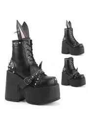 Pleaser Demonia 5" Chunky Heel, 3" Platform, Lace-Up Front Ankle Boot, Side