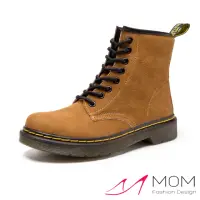 在飛比找momo購物網優惠-【MOM】歐美經典款8孔綁帶反絨真皮馬丁靴 短靴 工程靴(黃