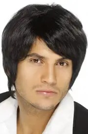 Sleek Black 90s Boy Band Mens Costume Wig