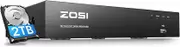 ZOSI H.265+ 4K 8 Channel PoE NVR Surveillance System Video Recorder (16CH Expandable) with 2TB HDD for 24/7 Recording, ONLY Work with ZOSI PoE IP Cameras