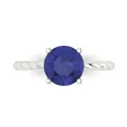 2 Round Cut Rope Knot Tanzanite Gem Wedding Bridal Promise Ring 14k White Gold
