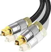 Toslink Digital Optical Audio Cable (TOSLINK, S/PDIF, ADAT, EIAJ) with Braided Fiber Optical Cable for Soundbar, Gold Plated Male to Male Connectors for Audio, Sound Bar, Home Theatre, Tv (1.8M)
