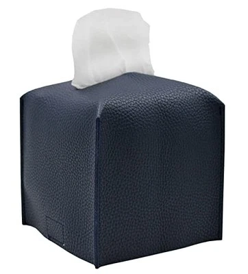 Tissue Box Cover, Square Decorative PU Leather Tissue Box Holder Navy Blue